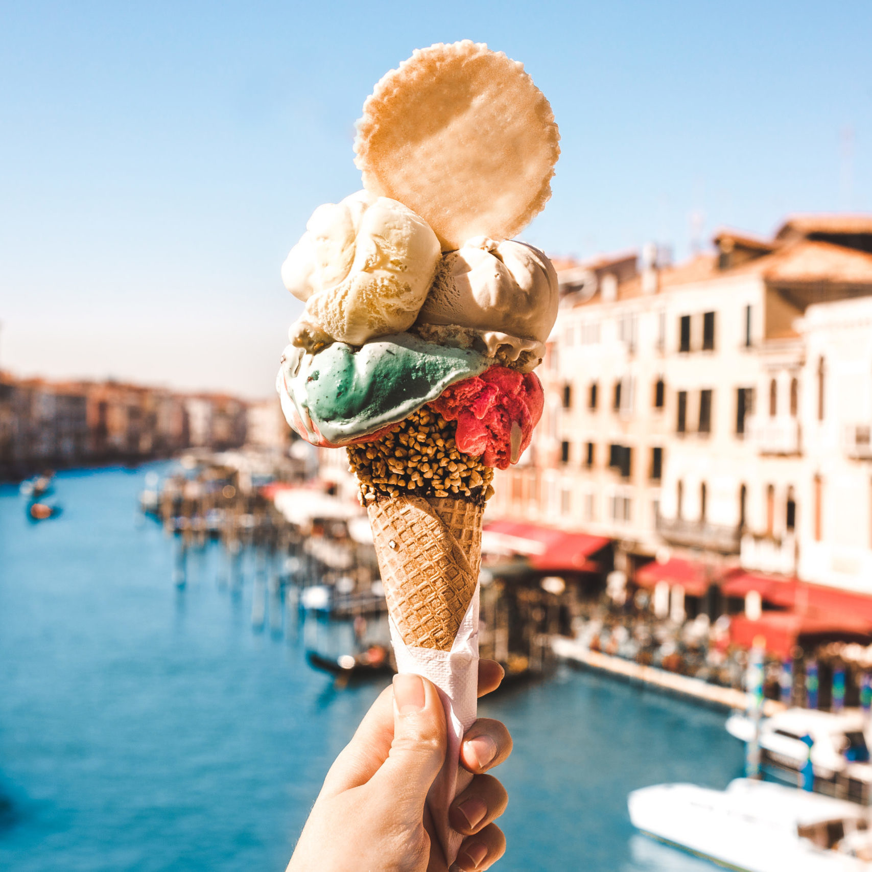 Delicious,Icecream,In,Beautiful,Venezia,,Italy,In,Front,Of,A